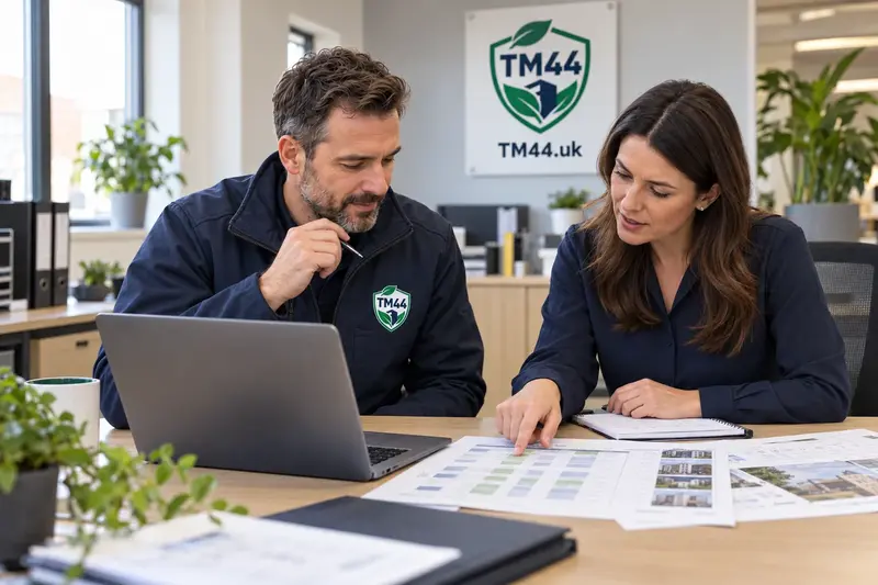 An office team reviewing a client's site plans