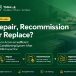 Commercial rooftop air-conditioning system showing repair, recommission and replacement options after a TM44 inspection.