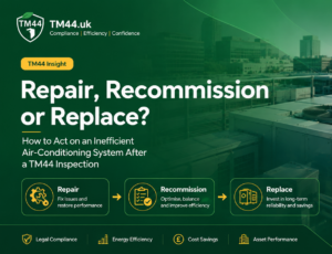 Commercial rooftop air-conditioning system showing repair, recommission and replacement options after a TM44 inspection.